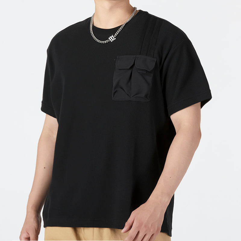 Men's adidas neo Solid Color Pocket Athleisure Casual Sports Round Neck Short Sleeve Black T-Shirt HN4705