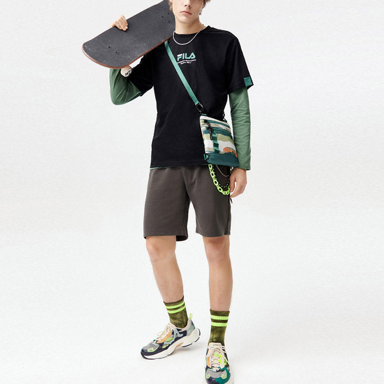 FILA FUSION Casual Sports Round Neck Printing Knit Short Sleeve Black T11M123104F-BK