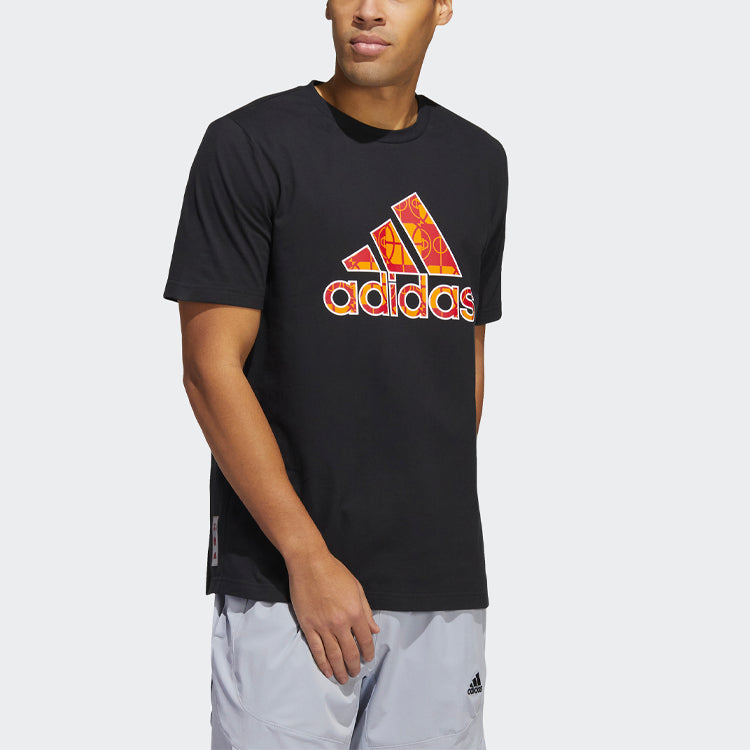 Men's adidas CNY Contrasting Colors Large Logo Pattern Loose Short Sleeve Black T-Shirt HD7928