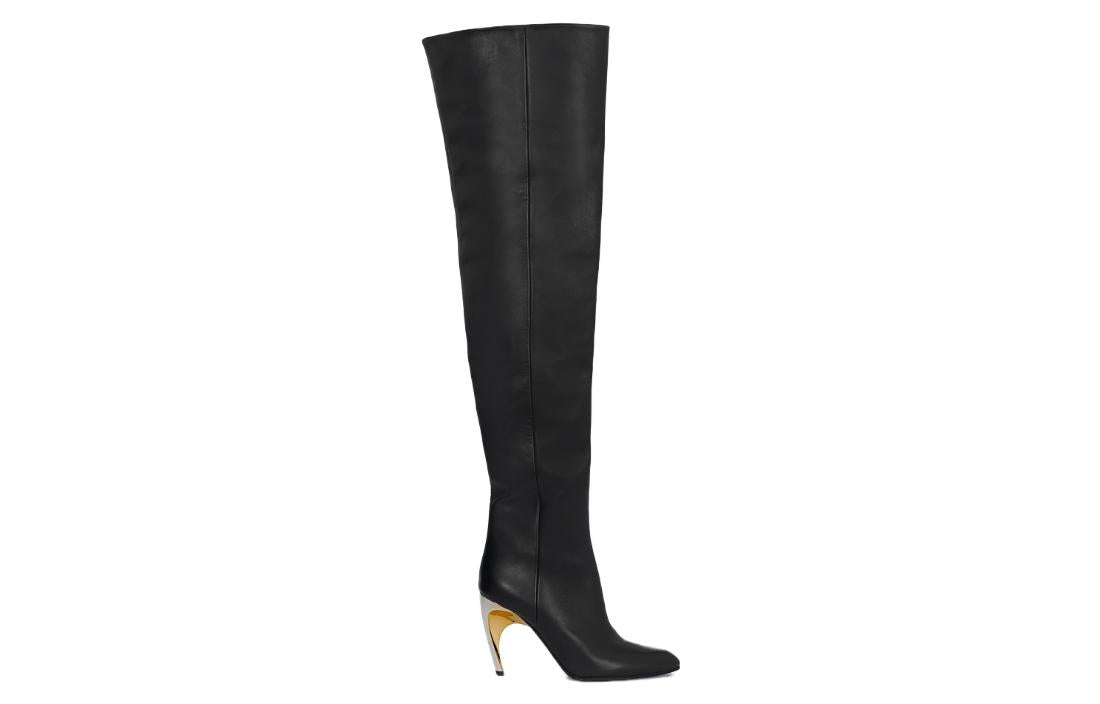 (WMNS) Alexander McQueen Armadillo Thigh-high Boots 'Black Silver' 780672WIEG21399