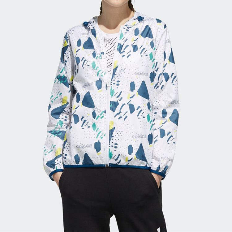 (WMNS) adidas neo Printing Hooded Jacket White DW7778