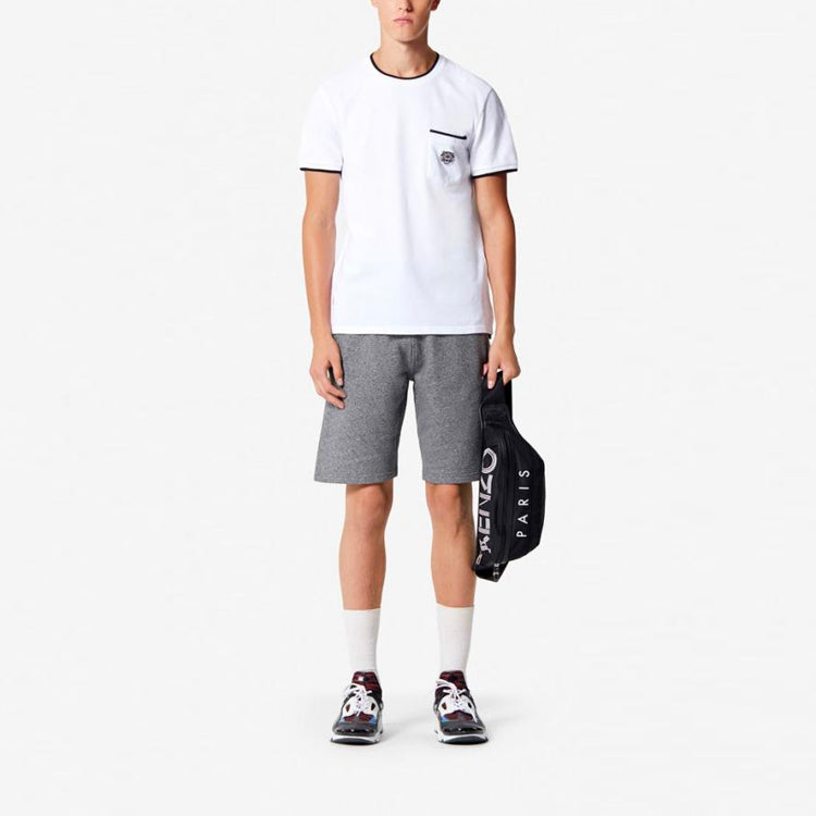 Men's KENZO SS21 Small Tiger Head Embroidered Pocket Round Neck Short Sleeve White F755TS0014BA-01