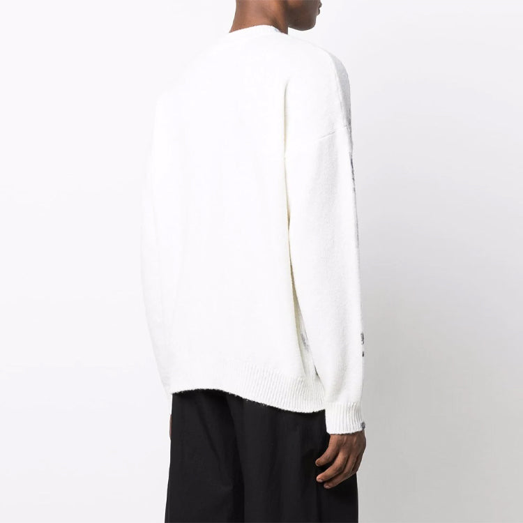 Men's Off-White FW21 Abstract Printing Round Neck Pullover Wool Sweater Loose Fit White OMHE101F21KNI0016110