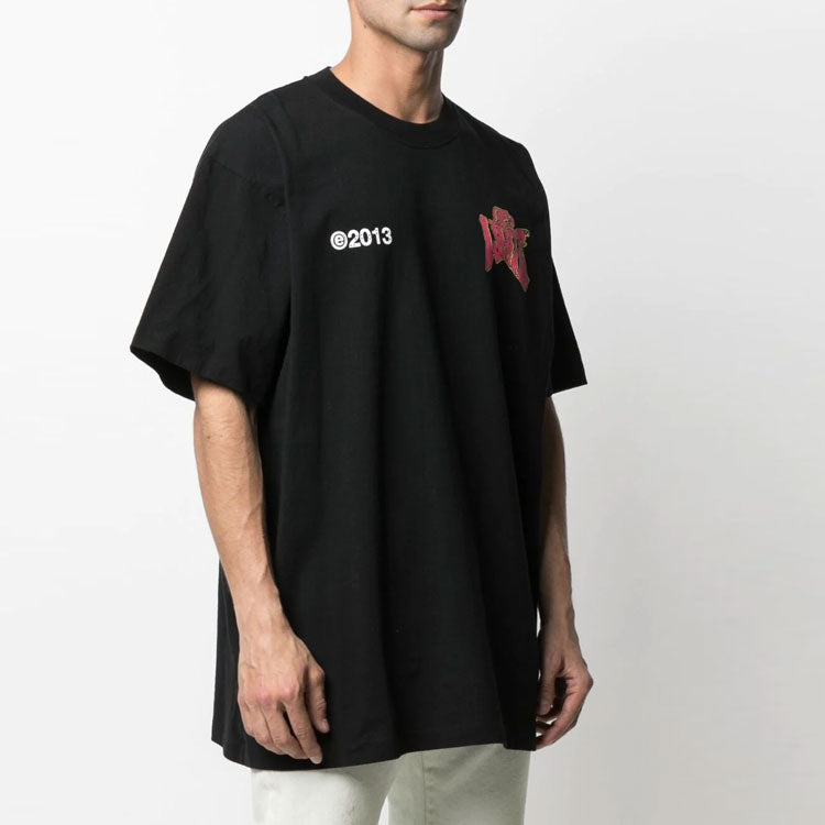 Off-White SS21 Alphabet Logo Printing Short Sleeve Loose Fit Black OMAA038S21JER0101025