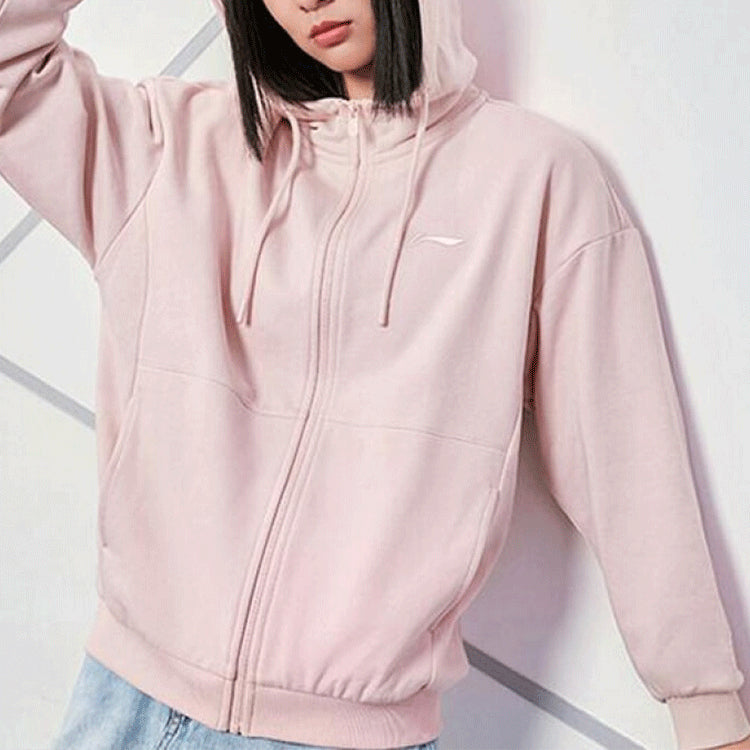 Li-Ning Living Series Alphabet Embroidered Solid Color Sports Hoodie Pink AWDQD26-2