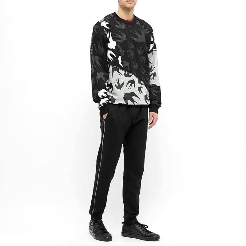 Men's McQ Alexander McQueen Swallow Printing Pattern Round Neck Long Sleeves Colorblock 477017-RPT49-1073