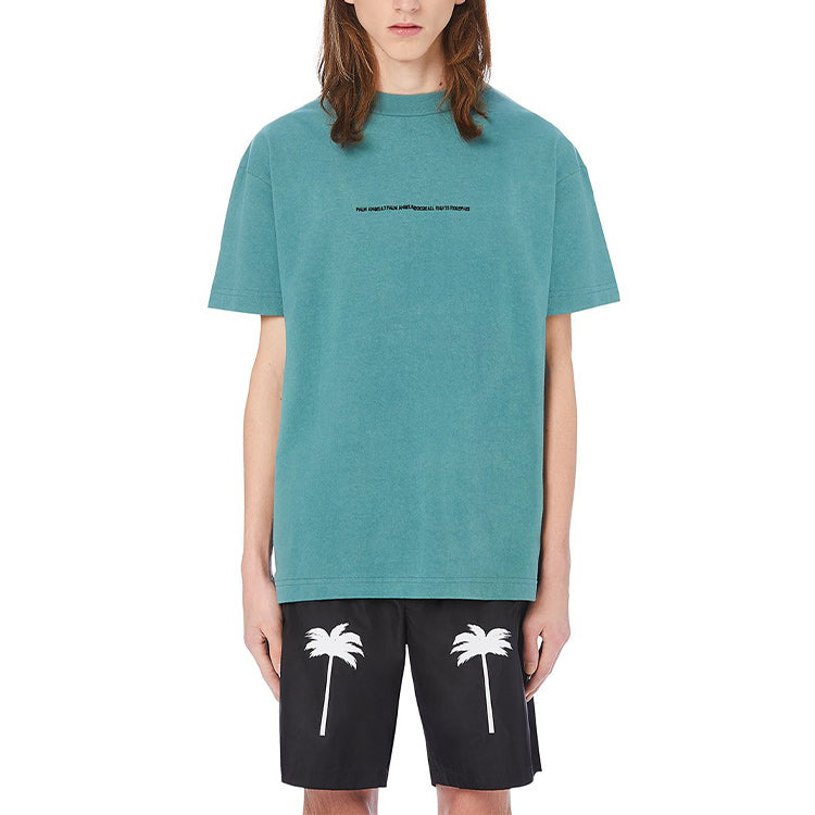 Men's PALM ANGELS Back Brown Printing Short Sleeve Green PMAA038E20JER0025959