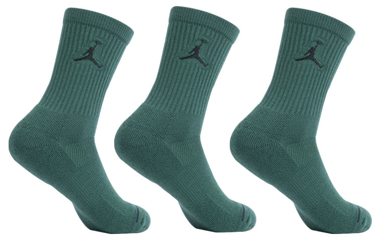 Air Jordan Everyday Max Crew Basketball Casual Sports Breathable Sports Socks Couple Style 3 Pairs Gray Green SX5545-333