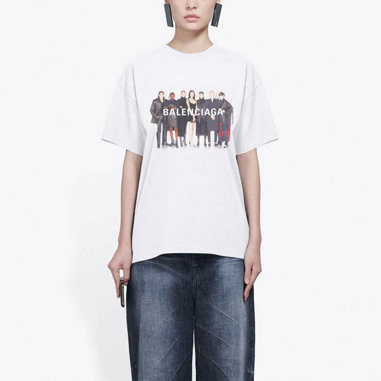 (WMNS) Balenciaga Band Portrait Printing Logo Retro Short Sleeve 'White' 612965TIV479000