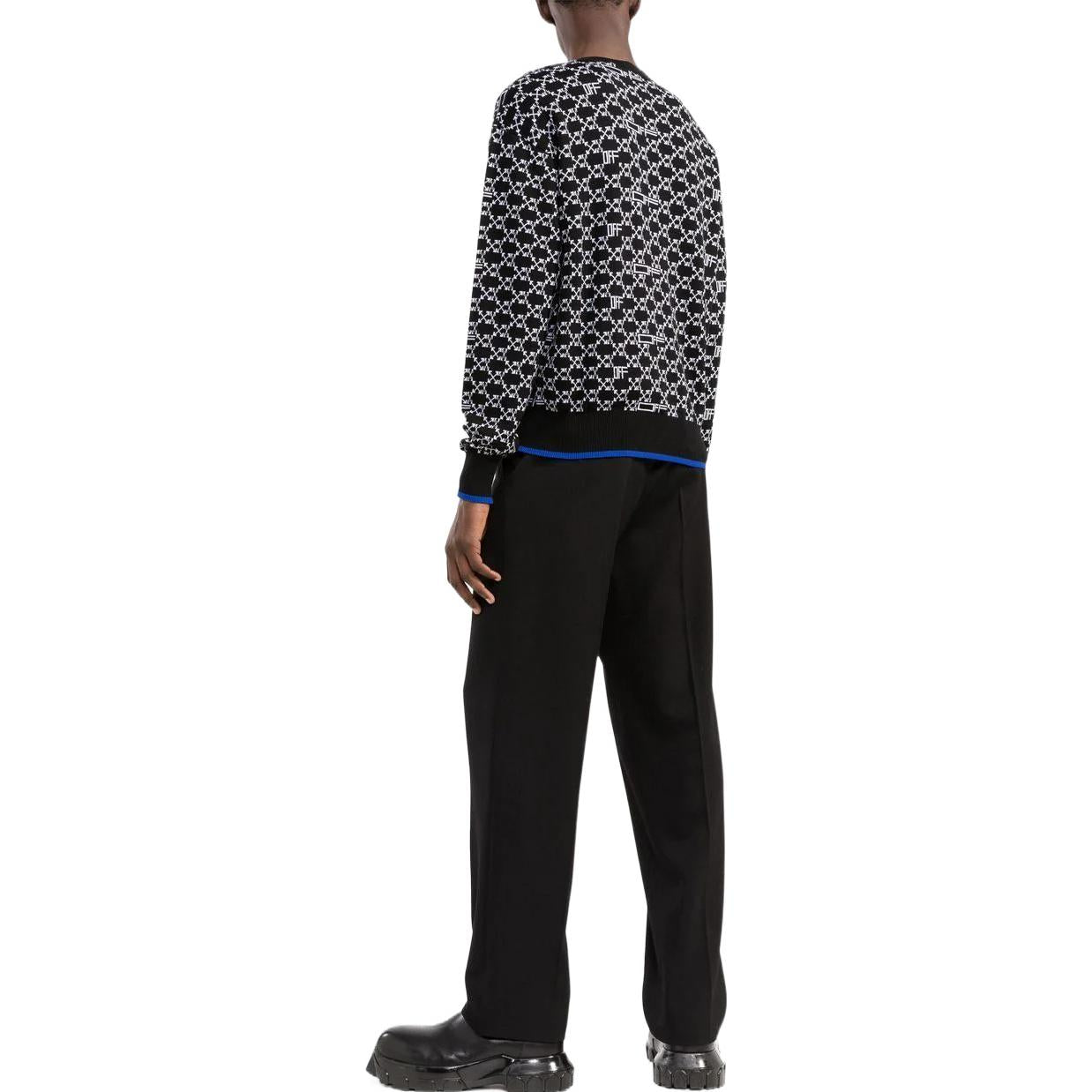 Men's Off-White SS22 Logo Intarsia Knit Round Neck Long Sleeves Wool Sweater Black OMHE118S22KNI0011001