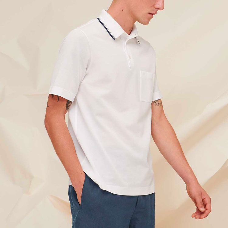 Men's HERMES SS21 Pocket Short Sleeve Polo Shirt White H157930HA90