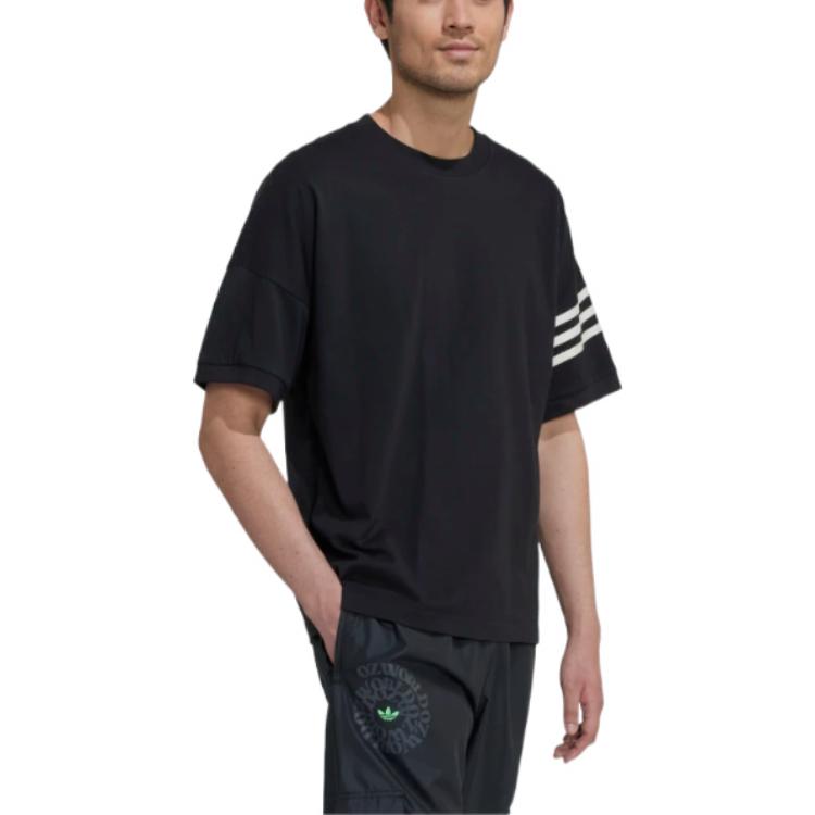 Men's adidas originals Stripe Casual Sports Short Sleeve Black T-Shirt HM1875