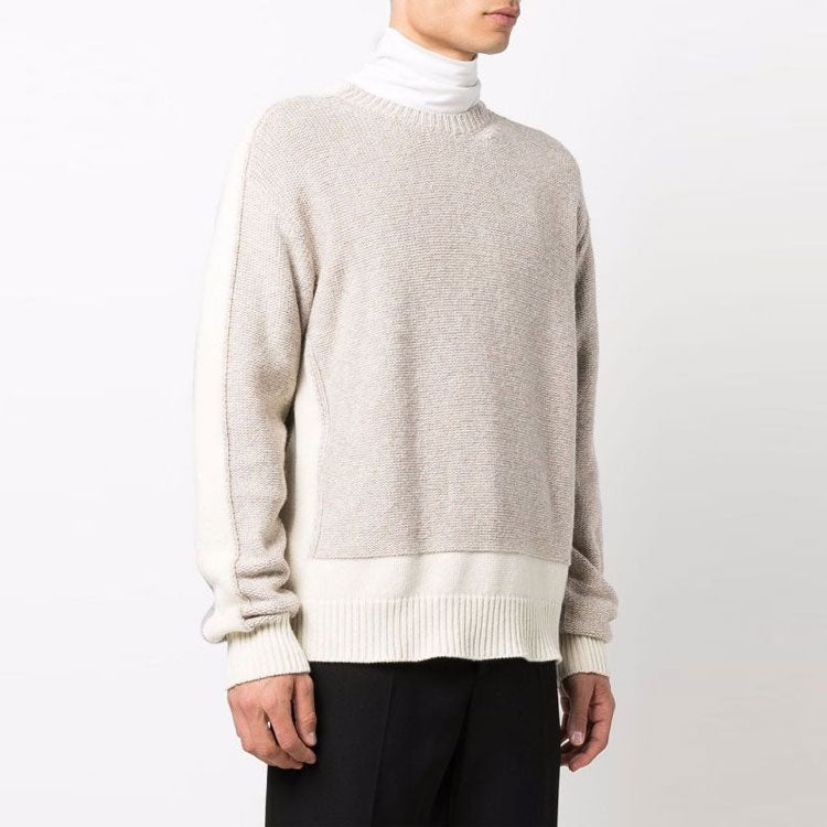 Men's Off-White FW21 Colorblock Round Neck Pullover Wool Sweater Loose Fit Beige OMHE094F21KNI0016105