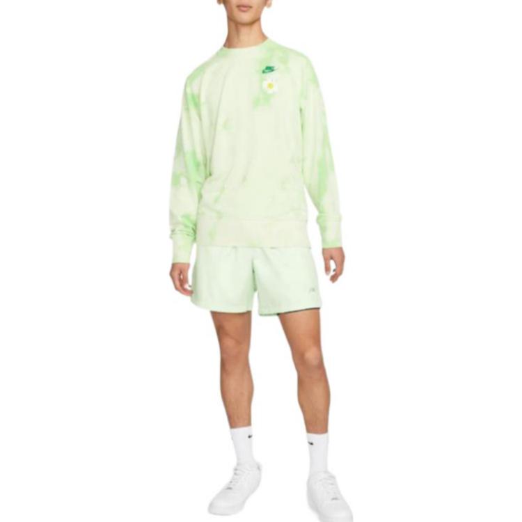 Nike  Tie Dye Flowers Pattern Round Neck Pullover Long Sleeves Hoodie Men's Green DM5010-332