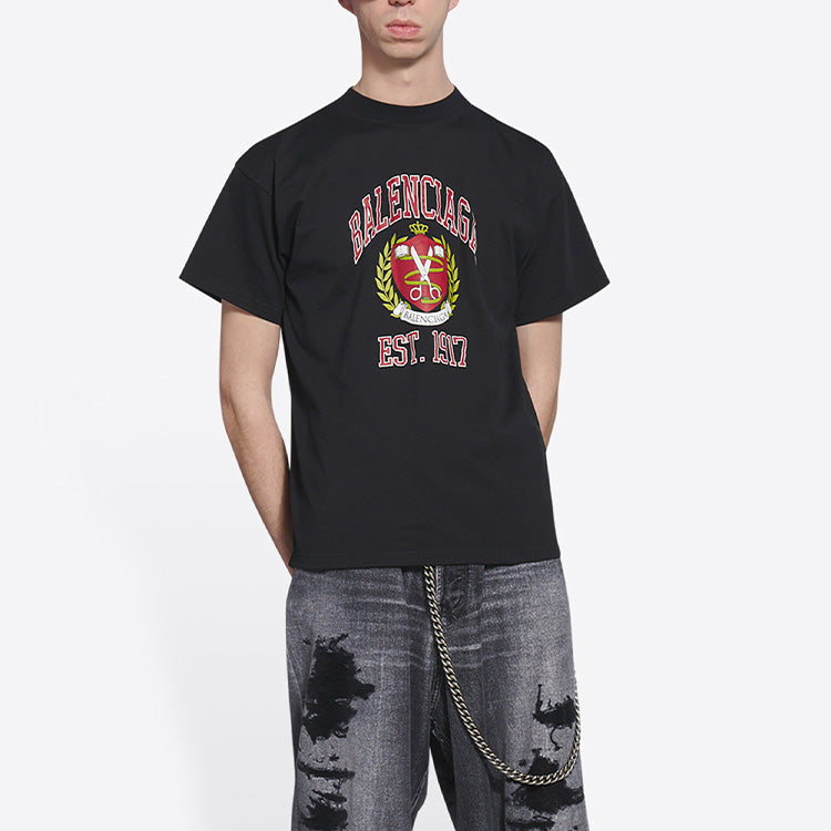 Balenciaga Varsity Logo T-Shirt Medium Fit 'Black' 612966TLV891076