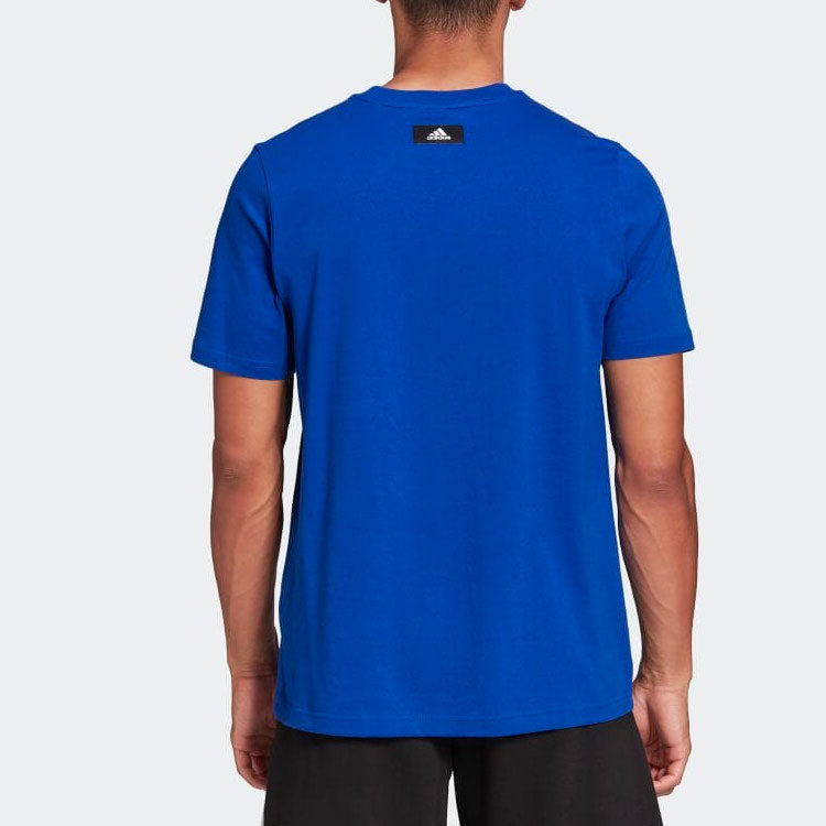 Men's adidas Large Logo Printing Round Neck Pullover Short Sleeve Blue T-Shirt HE2223