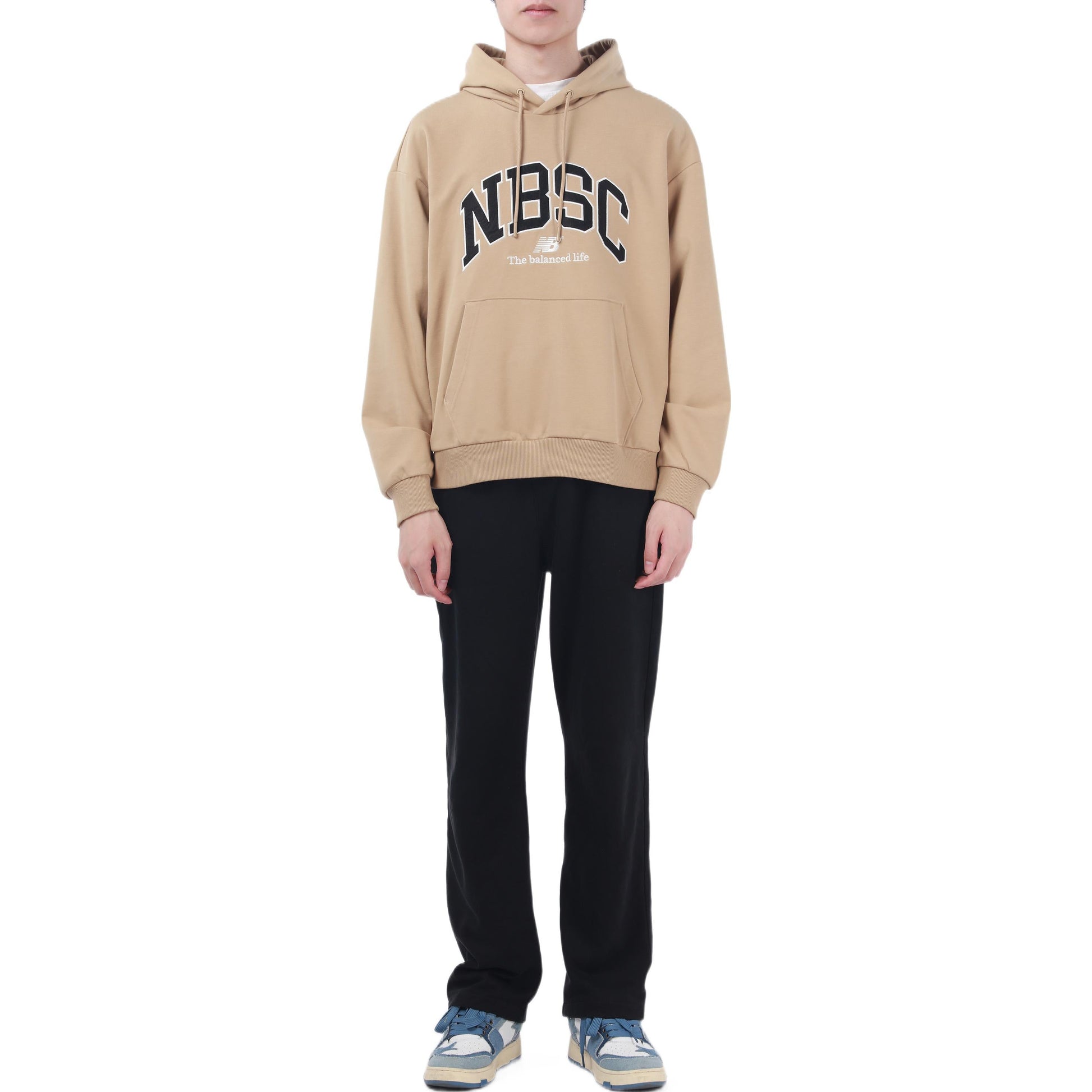 New Balance Logo Print Hoodie Asia Sizing 'Beige Black' 5CC44353-BEI
