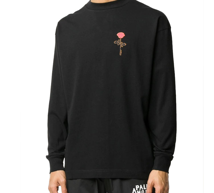 Men's PALM ANGELS Back Rose Printing Long Sleeves Black PMAB002E20JER0021025