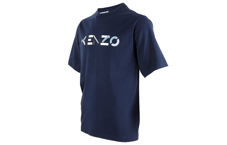 Men's KENZO Alphabet Logo Printing Short Sleeve Navy Blue T-Shirt 5TS0554SK-76
