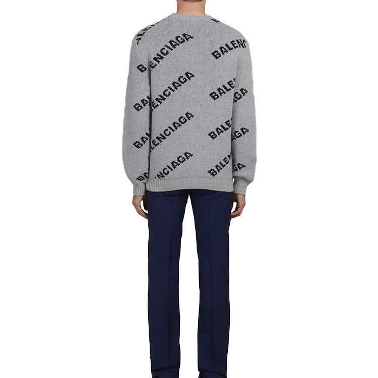 Balenciaga Wool Blend All Over Logo Crew Neck Sweatshirt 'Grey Black' 555481T14711262