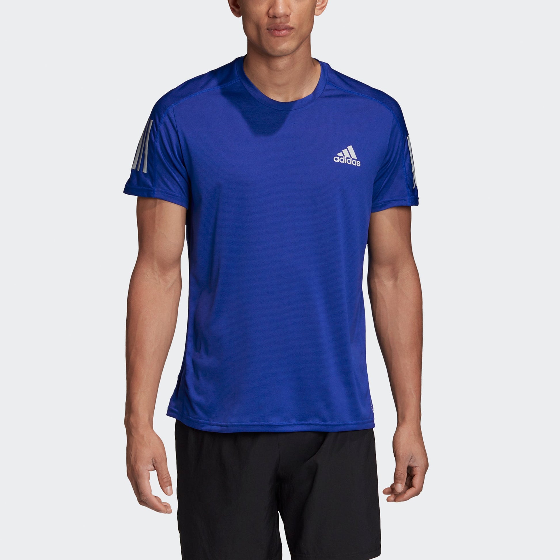 adidas Own the Run Tee Training Sports Reflective Stripe Short Sleeve Blue FS9800