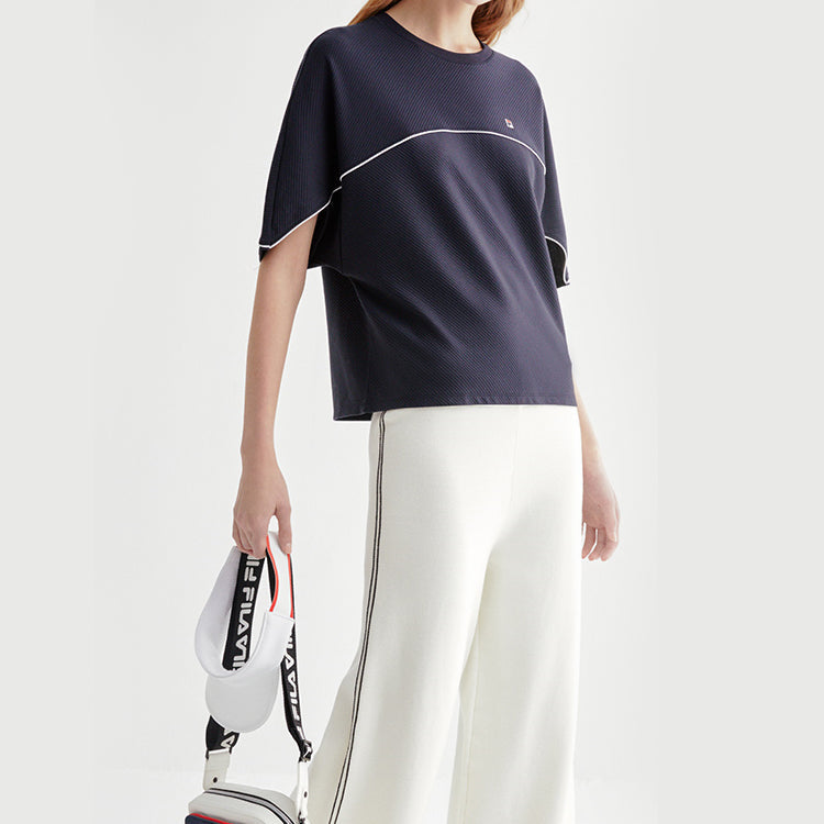 (WMNS) FILA Contrasting Colors Short Sleeve Navy Blue F11W021102F-NV