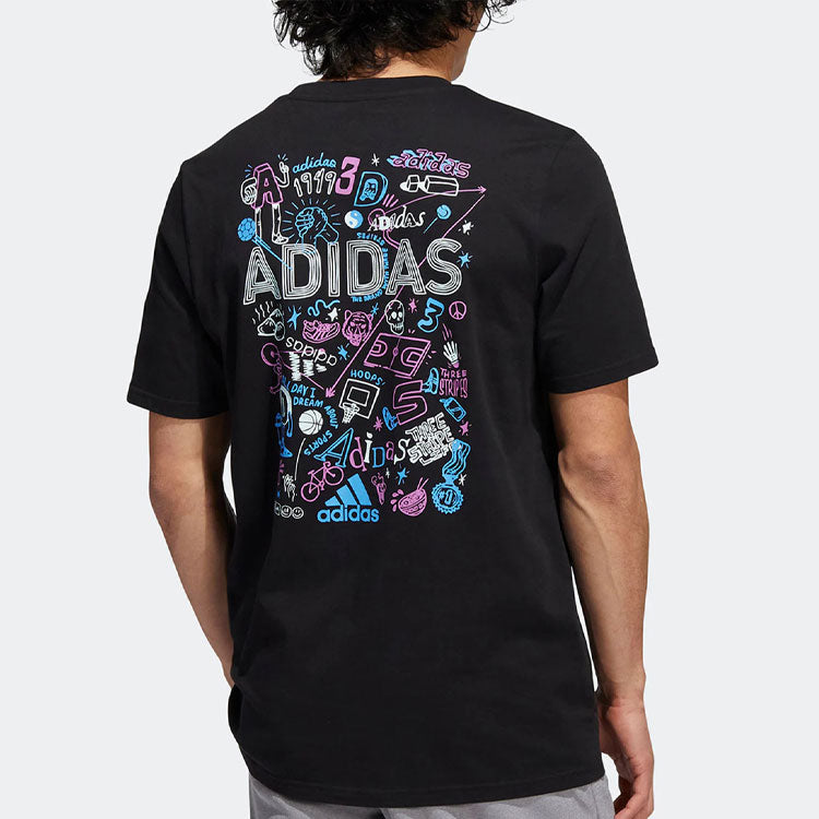 Men's adidas Alphabet Logo Printing Casual Sports Short Sleeve Black T-Shirt IB9424