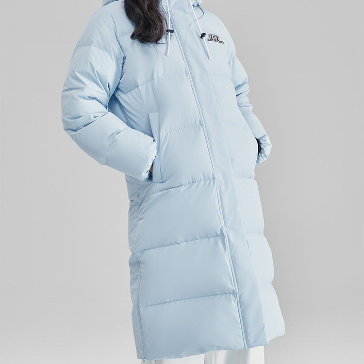 (WMNS) Skechers Casual Hooded Long Woven Down Jacket 'Blue' L423W131-00F5