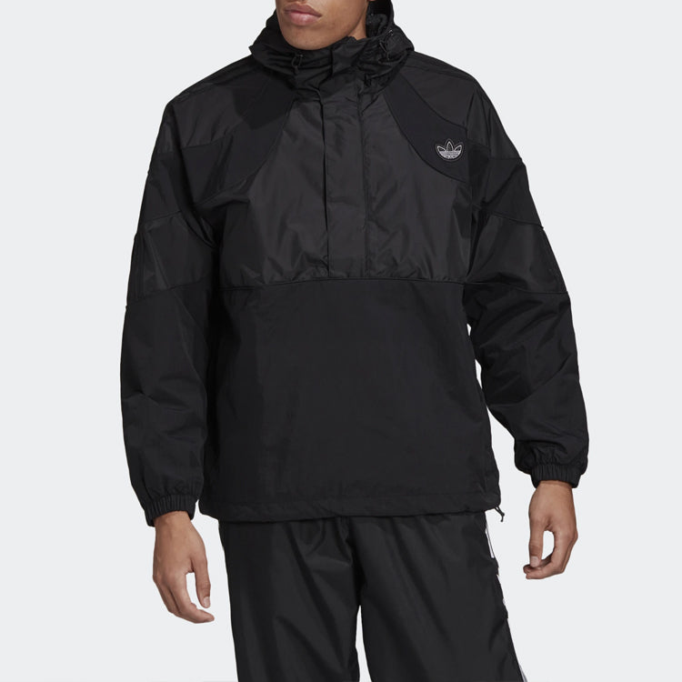 adidas originals Half Zipper hooded Windproof Casual Sports Jacket Black FM3868