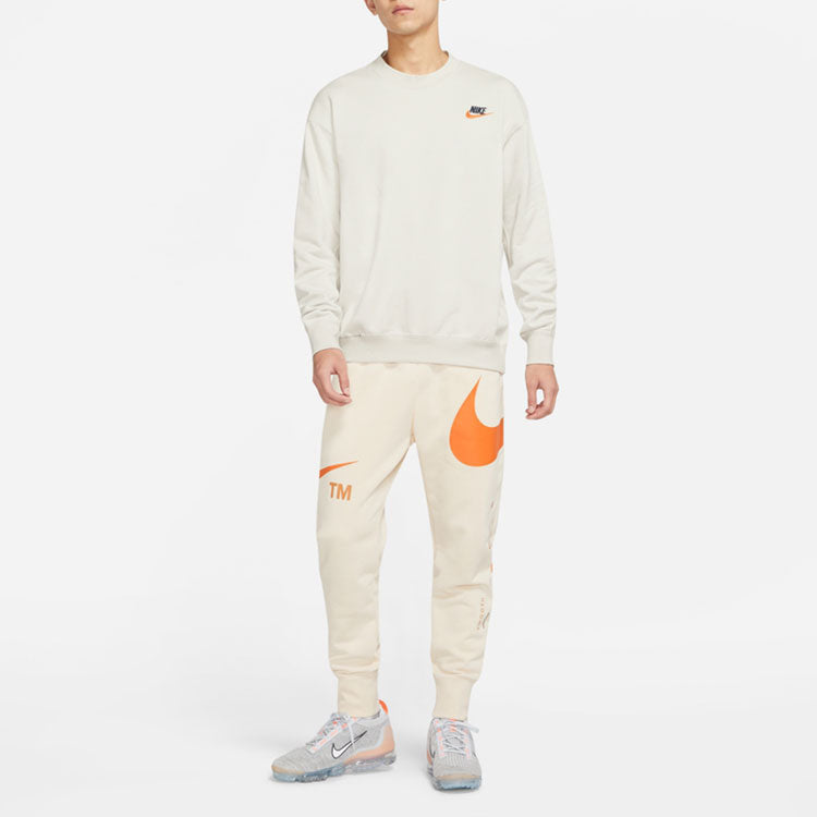 Men's Nike Logo Embroidered Round Neck Sports Pullover Autumn Creamy White DR7834-072