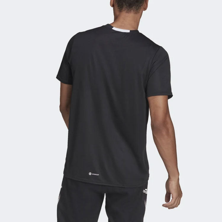 Men's adidas Solid Color Loose Sports Gym Short Sleeve Black T-Shirt HF7214