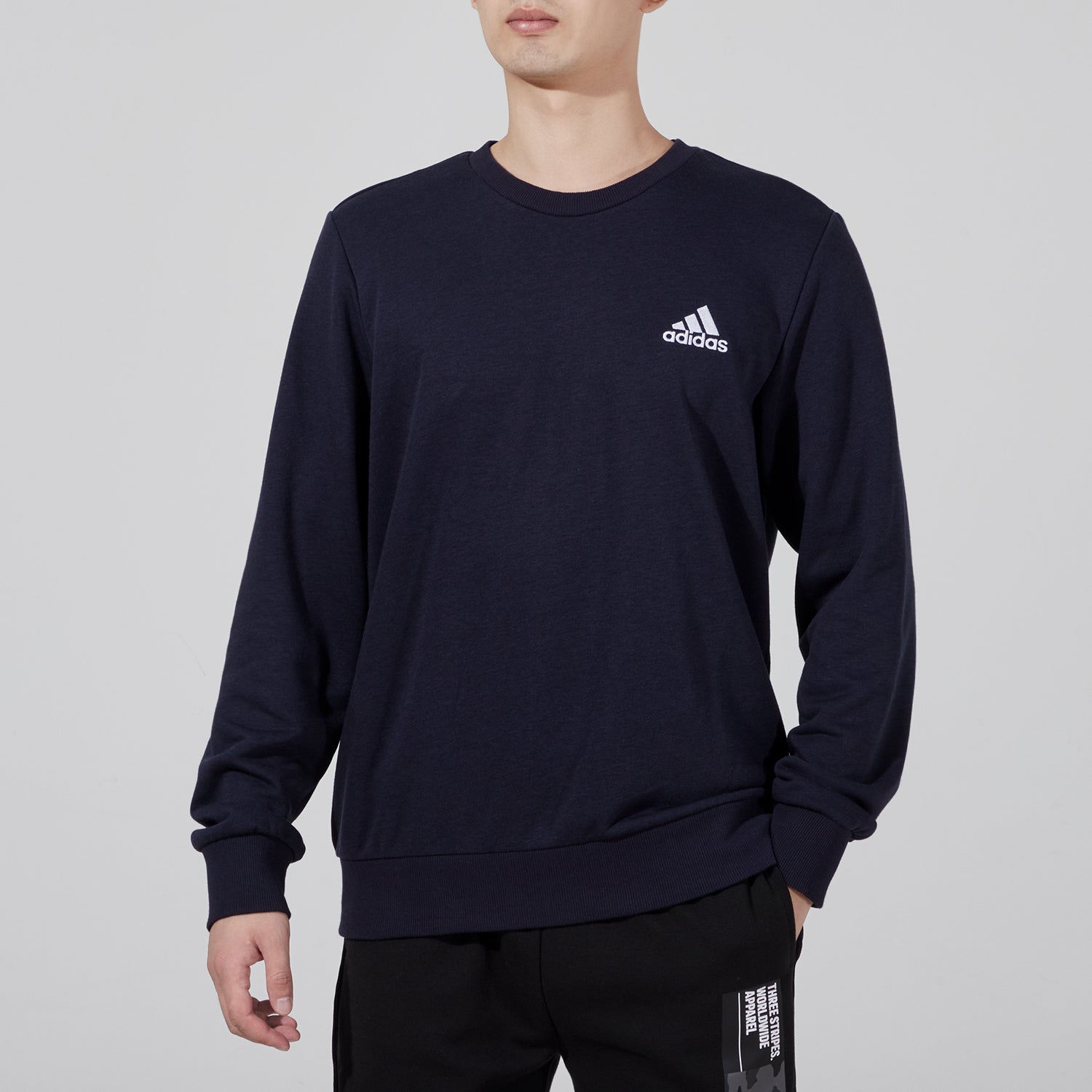 Men's adidas Sl Ft Swt Embroidered Logo Loose Knit Pullover Blue GK9118