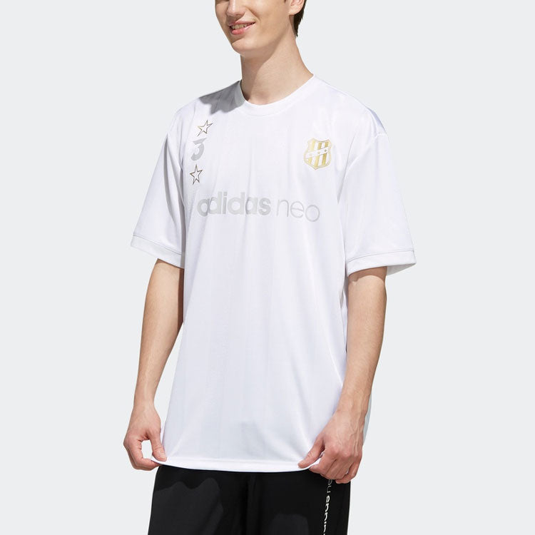 Men's adidas neo Logo Printing Sports Round Neck Short Sleeve White T-Shirt EI4518