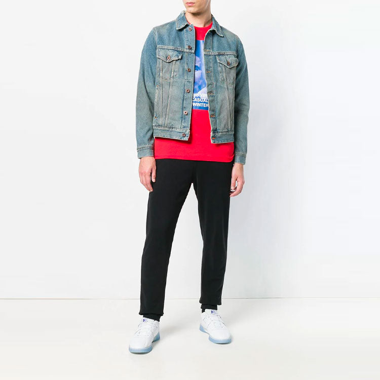Off-White Vintage Printed Gradient Arrow Distress Denim Jacket Blue OMYE005F181660057388