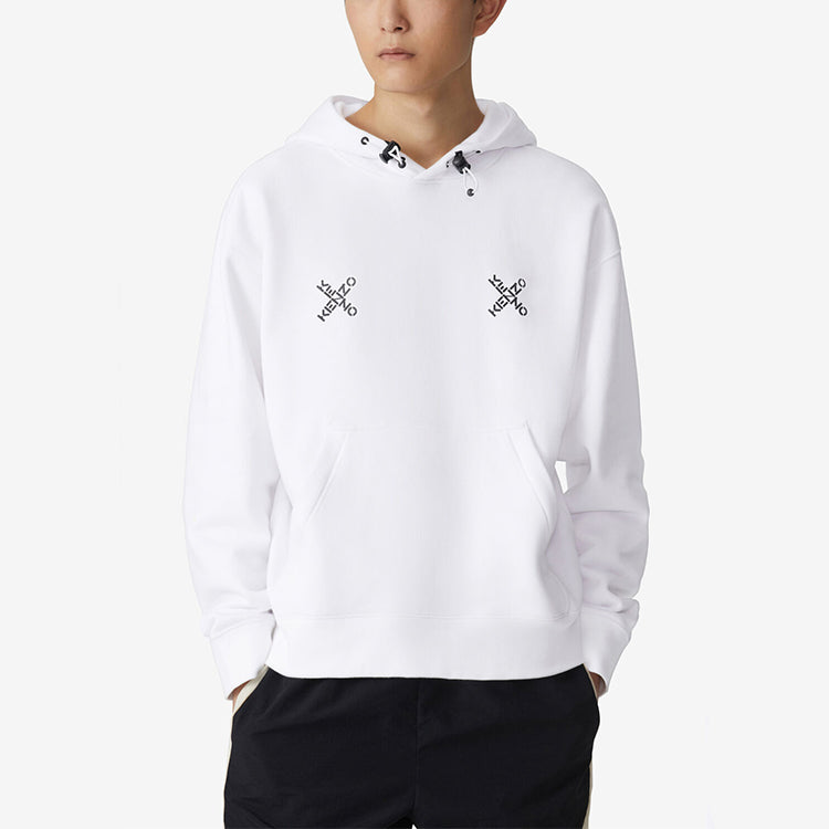 Men's KENZO FW20 XLogo Cotton Fleece Lined Loose Hooded Long Sleeves White FA65SW5324MS-01