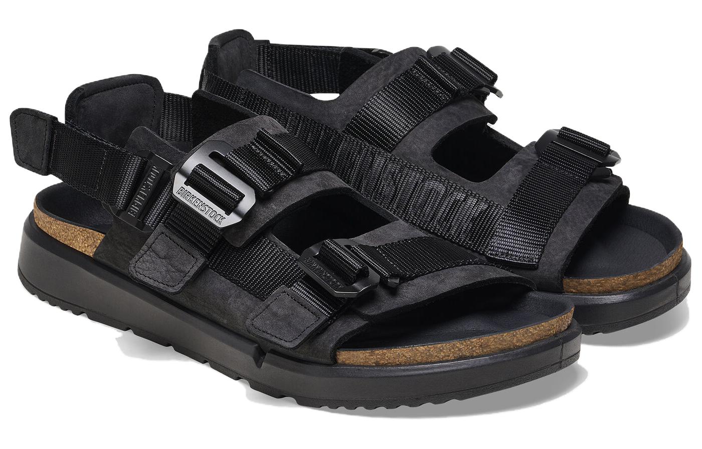 Birkenstock Shinjuku Natural Leather Textile Sandals 'Black' 1024599