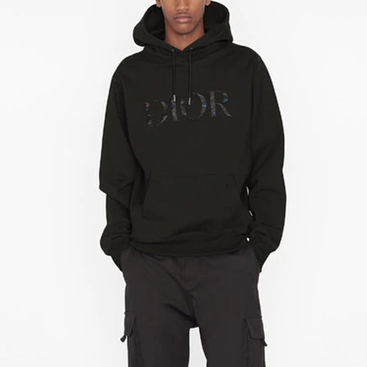 Men's DIOR FW21 Logo Printing Solid Color Long Sleeves Black 143J688A0531-C985