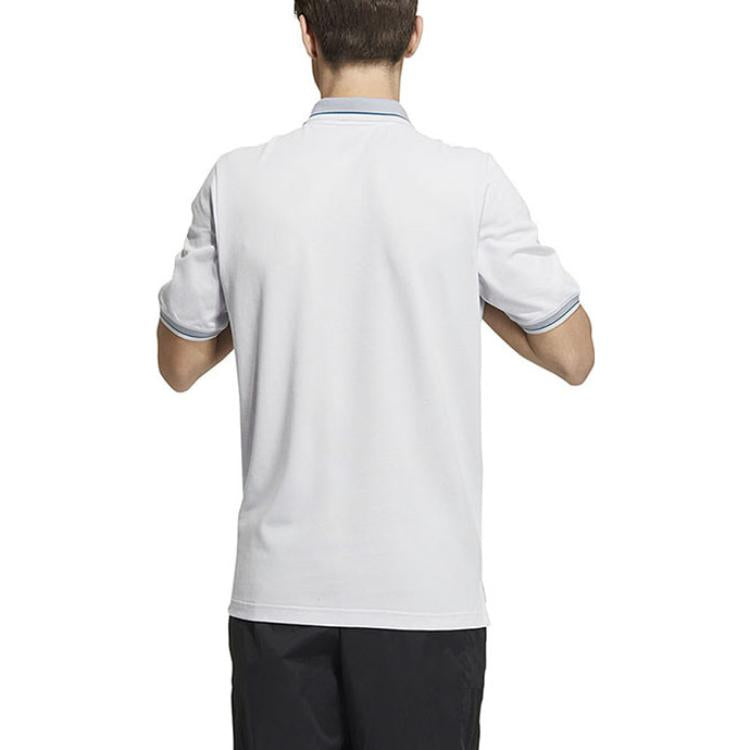 Men's adidas Logo Printing Straight Buckle Short Sleeve White Polo Shirt HS4391