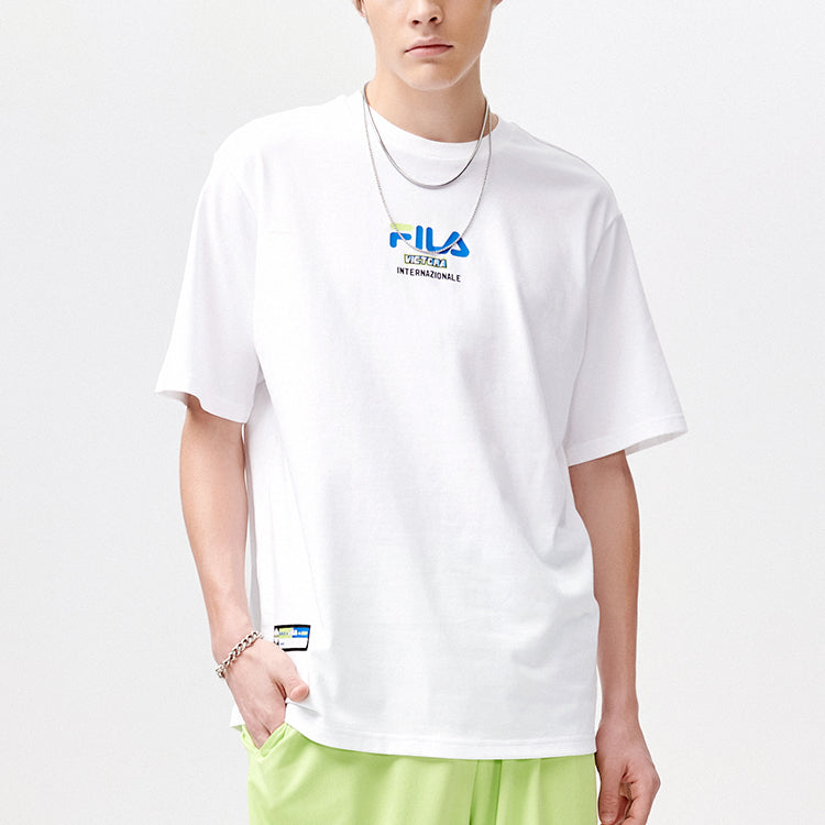 Men's FILA FUSION Basketball Printing Loose Sports Short Sleeve White T11M125107F-WT
