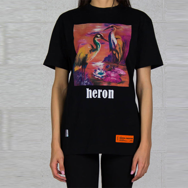 Men's HERON PRESTON Painting Printing Short Sleeve Black HWAA007R196320261088