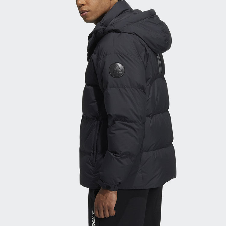 adidas 800 Solid Color Sports Hooded With Down Feather Black Jacket H23074