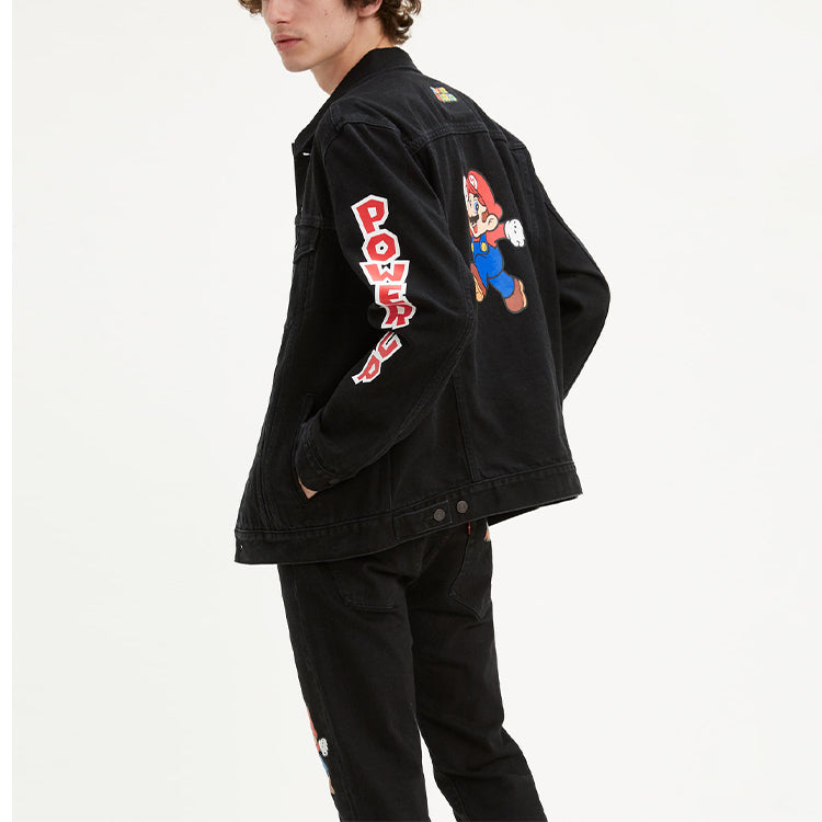Men's Levis x SUPER MARIO Crossover Alphabet Printing Jacket Black 72334-0489