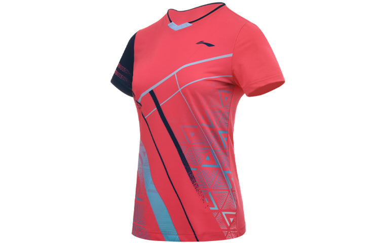 Li-Ning Badminton Series Quick Dry Training tournament Short Sleeve Pink Red AAYS072-4