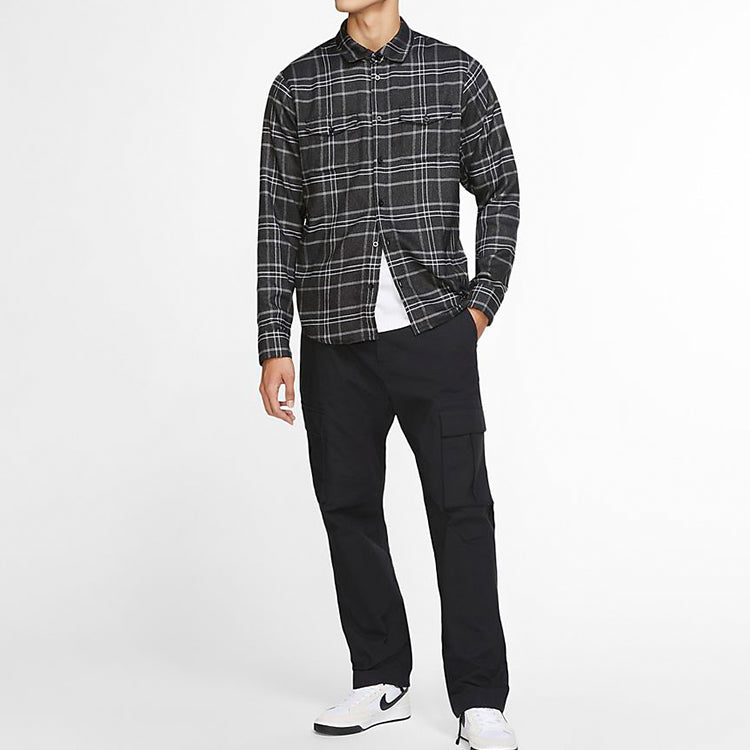 Nike SB Skateboard Plaid Skateboard Casual Shirt Jacket Black CK5316-010