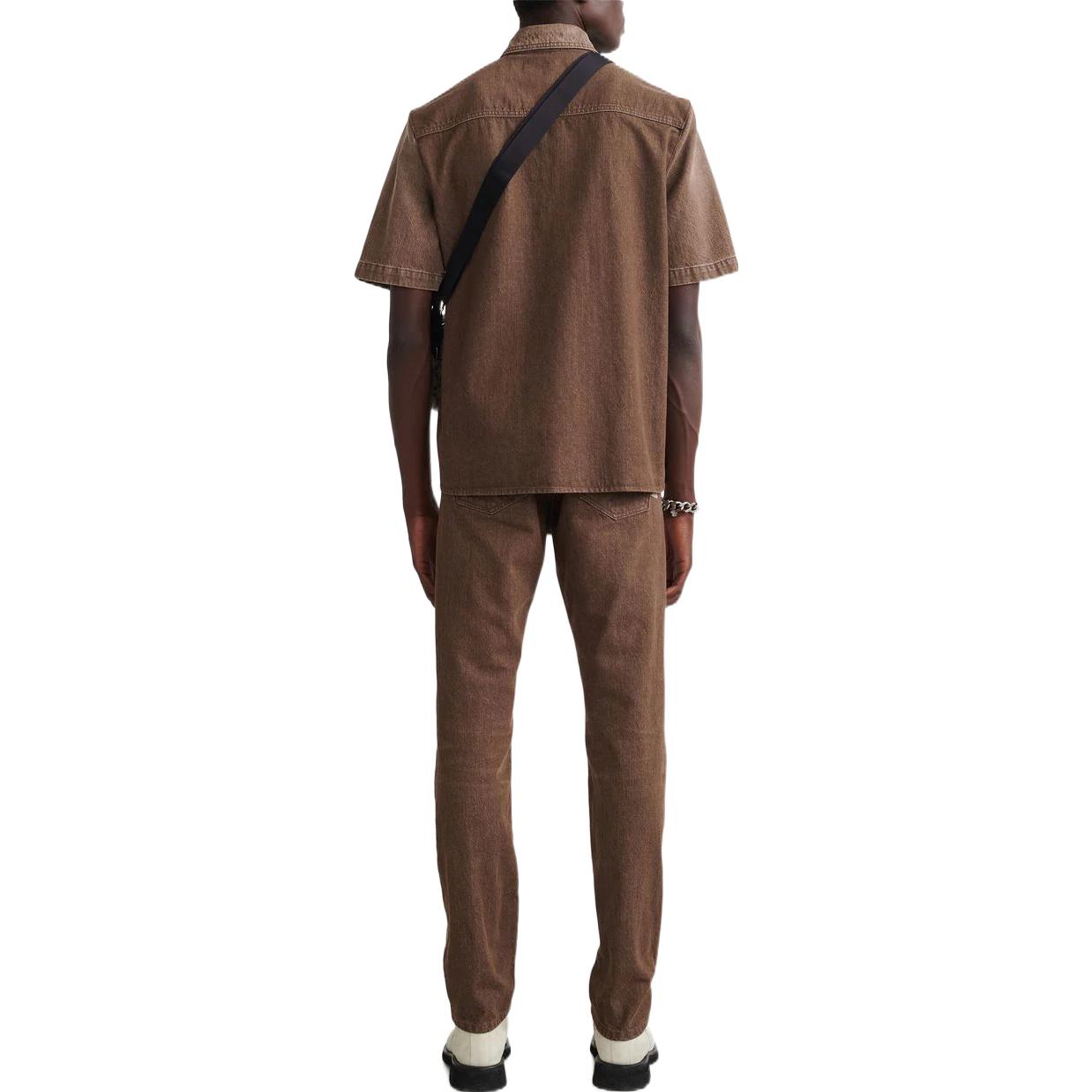 Men's Off-White Solid Color Pocket Short Sleeve Version Brown Shirt OMYD038S22DEN0018600