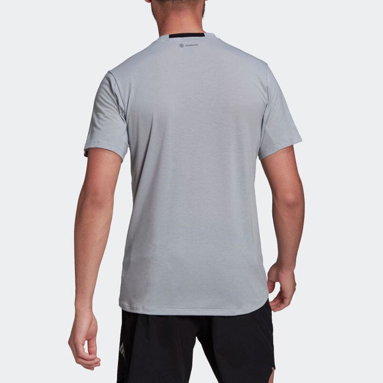 adidas Solid Color Sports Logo Casual Round Neck Short Sleeve Gray HB9202