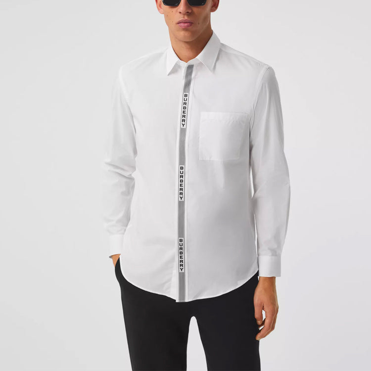 Men's Burberry Alphabet Stripe Cotton Long Sleeves Shirt White 80339601