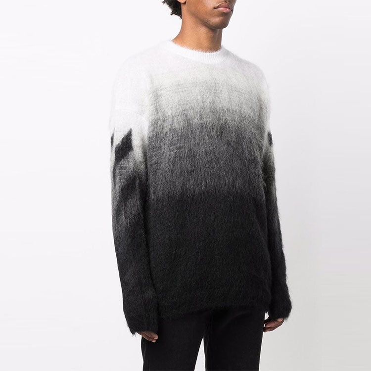 Men's Off-White FW21 Plush Gradient Round Neck Long Sleeves Pullover Wool Sweater Loose Fit Autumn Black OMHE098F21KNI0011010