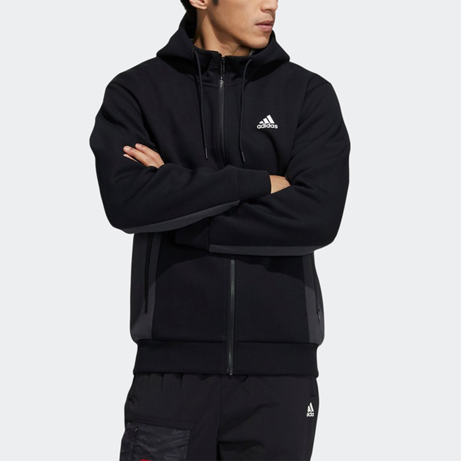 adidas St Kn Spcr Jkt Contrasting Colors Pocket Knit Sports hooded Logo Jacket Black H39239