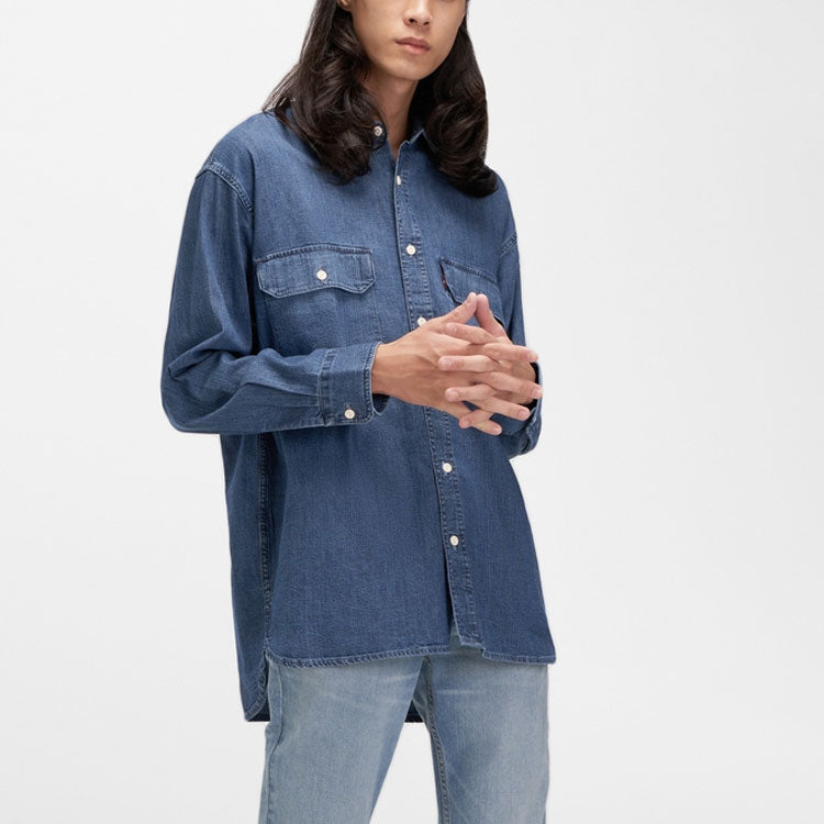 Men's Levis lapel Casual Denim Long Sleeves Shirt Denim 34583-0000